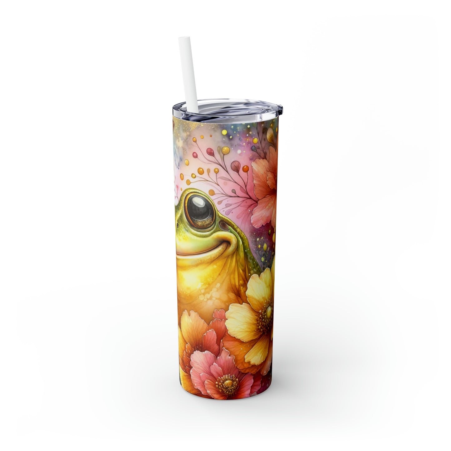 Skinny Tumbler with Straw, 20oz, Floral & Frog, awd-410