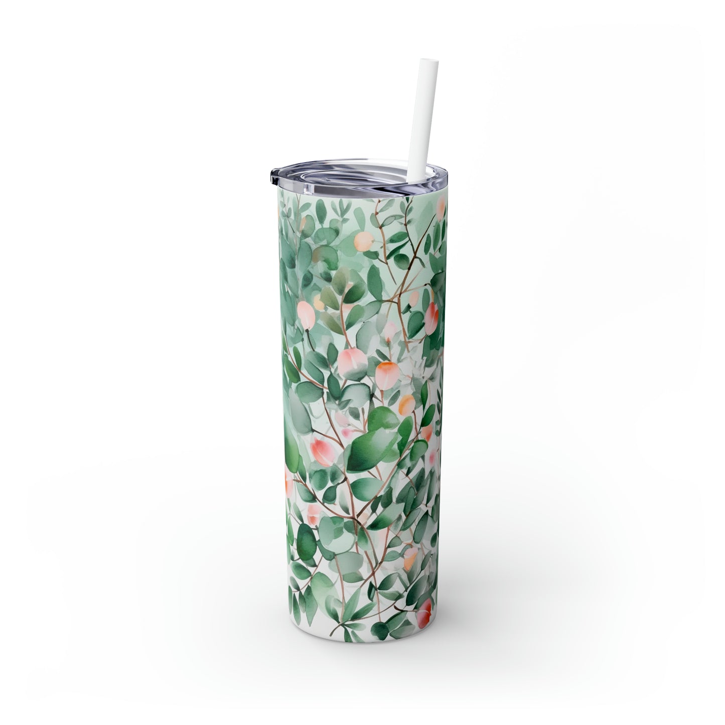 Skinny Tumbler with Straw, 20oz, Eucalyptus Leaves, awd-345