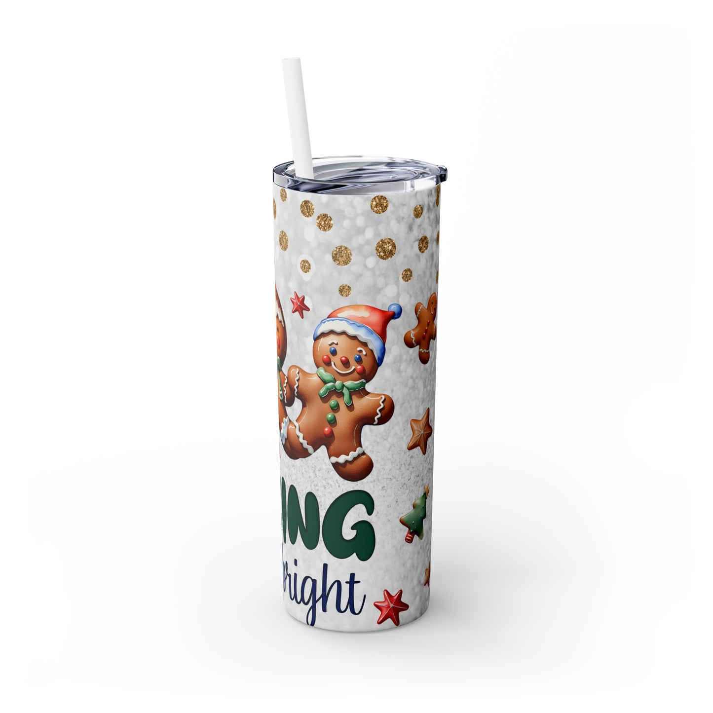 Skinny Tumbler with Straw, 20oz, Gingerbread, Christmas, awd-315