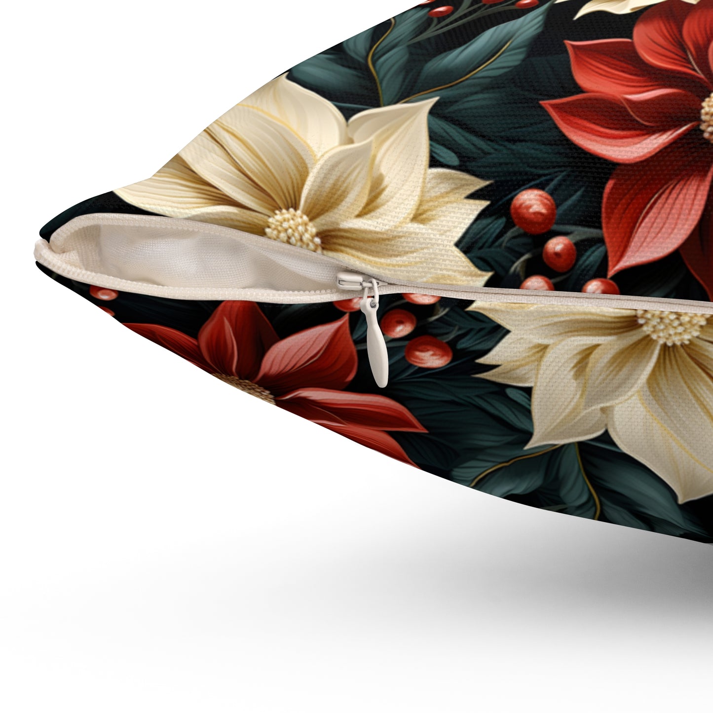 Spun Polyester Square Pillow, Poinsettia Floral Cushion