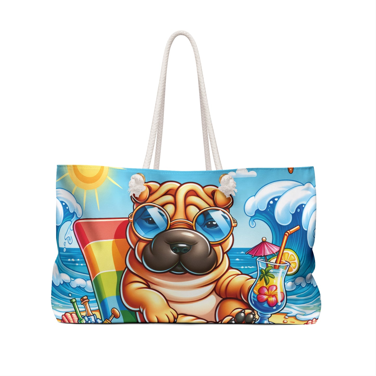 Personalised/Non-Personalised Weekender Bag, Summer Beach Dog, Shar Pei, Large Weekender Bag, Beach Bag, Book Bag