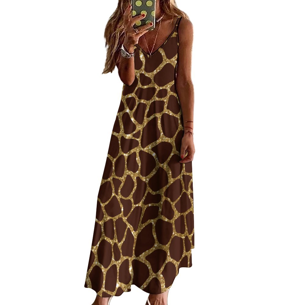 Animal Print Spaghetti Strap Ankle-Length Dress Long dress