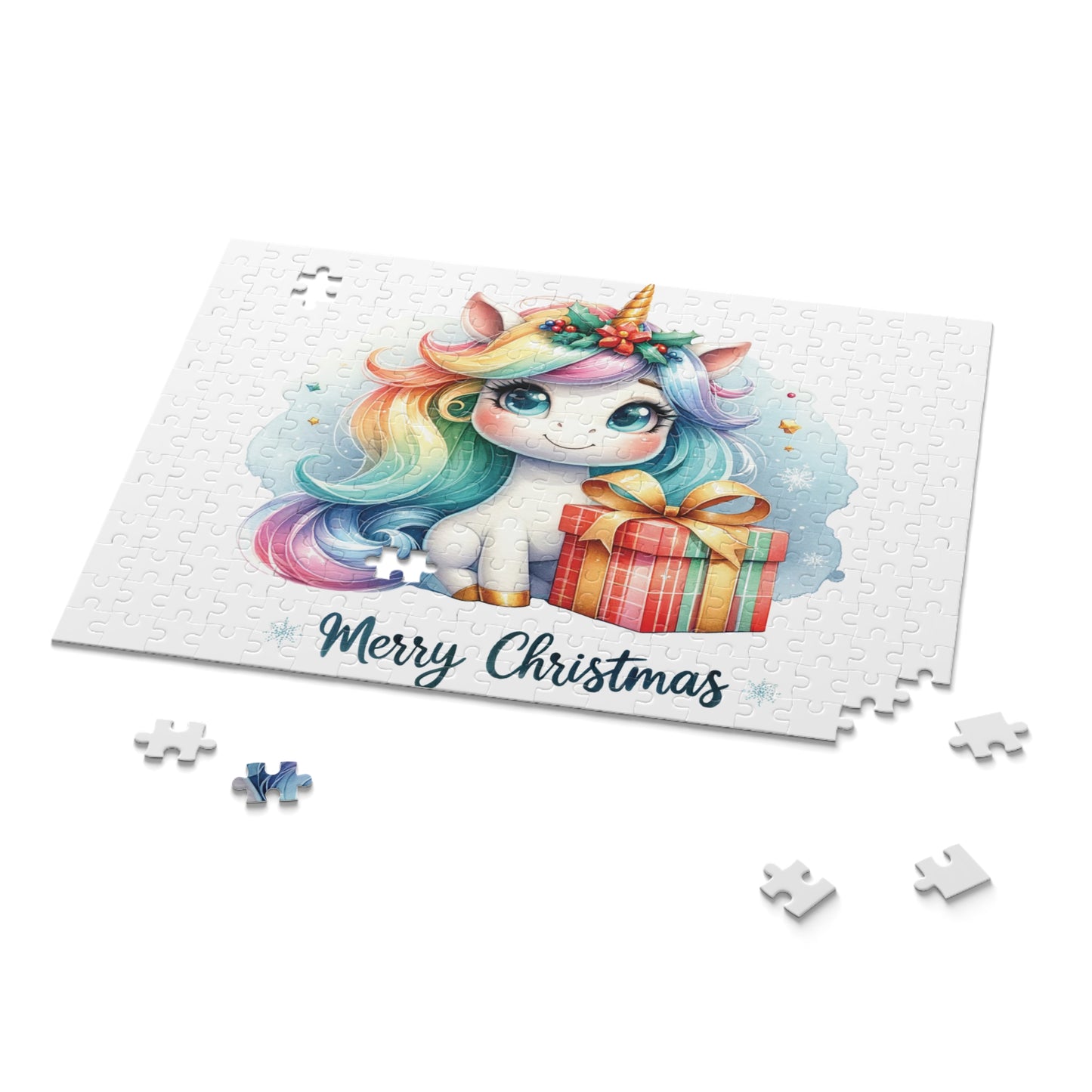 Personalised/Non-Personalised Puzzle, Christmas, Unicorn (120, 252, 500-Piece)