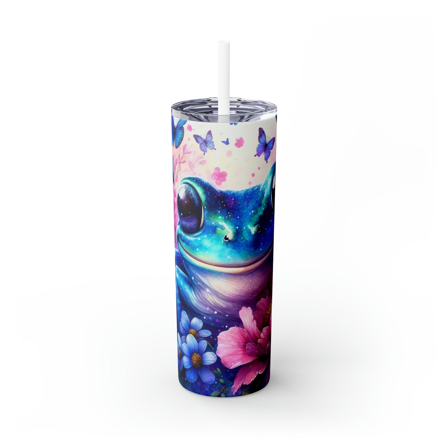 Skinny Tumbler with Straw, 20oz, Floral & Frog, awd-411