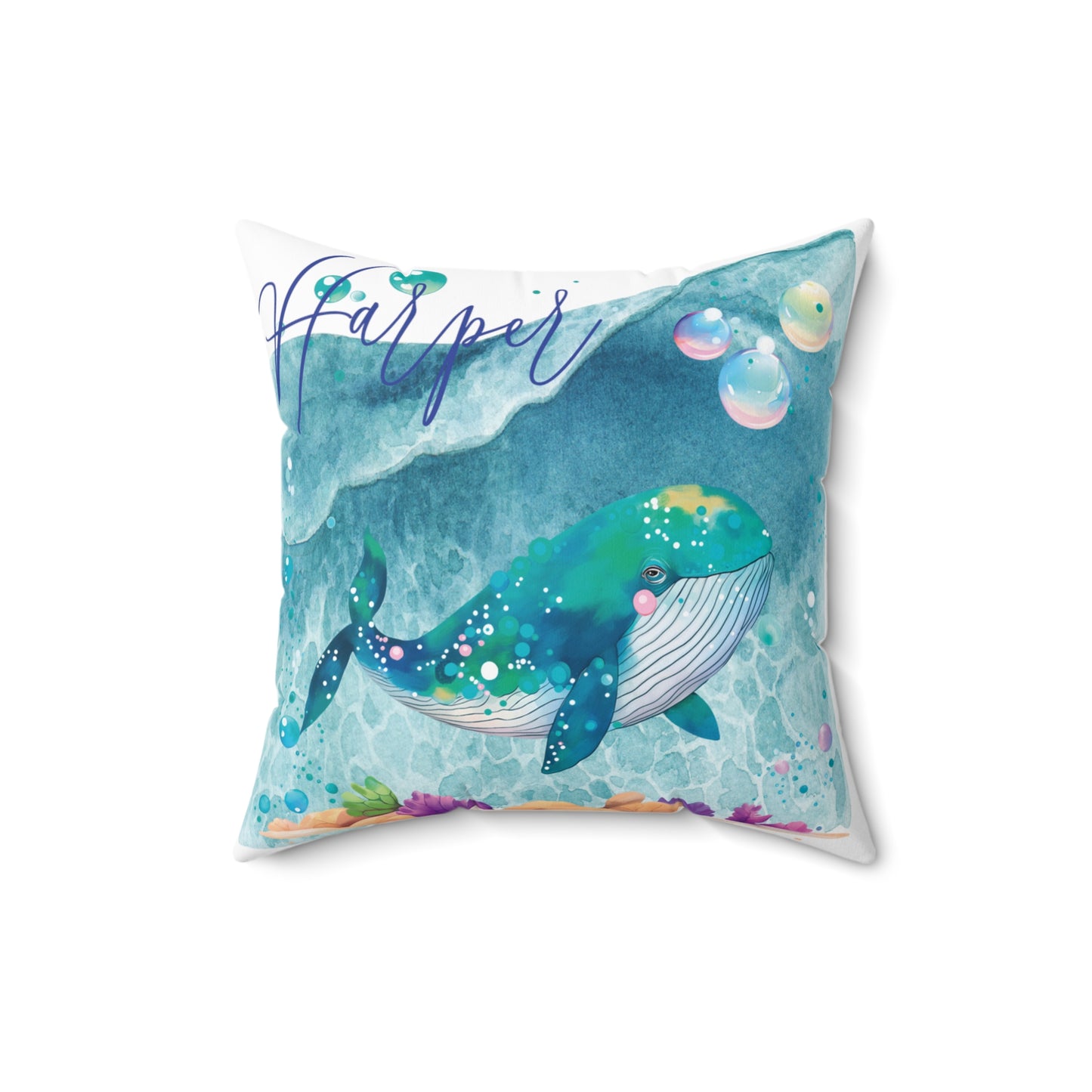 Personalised Polyester Square Cushion, Whale cushion