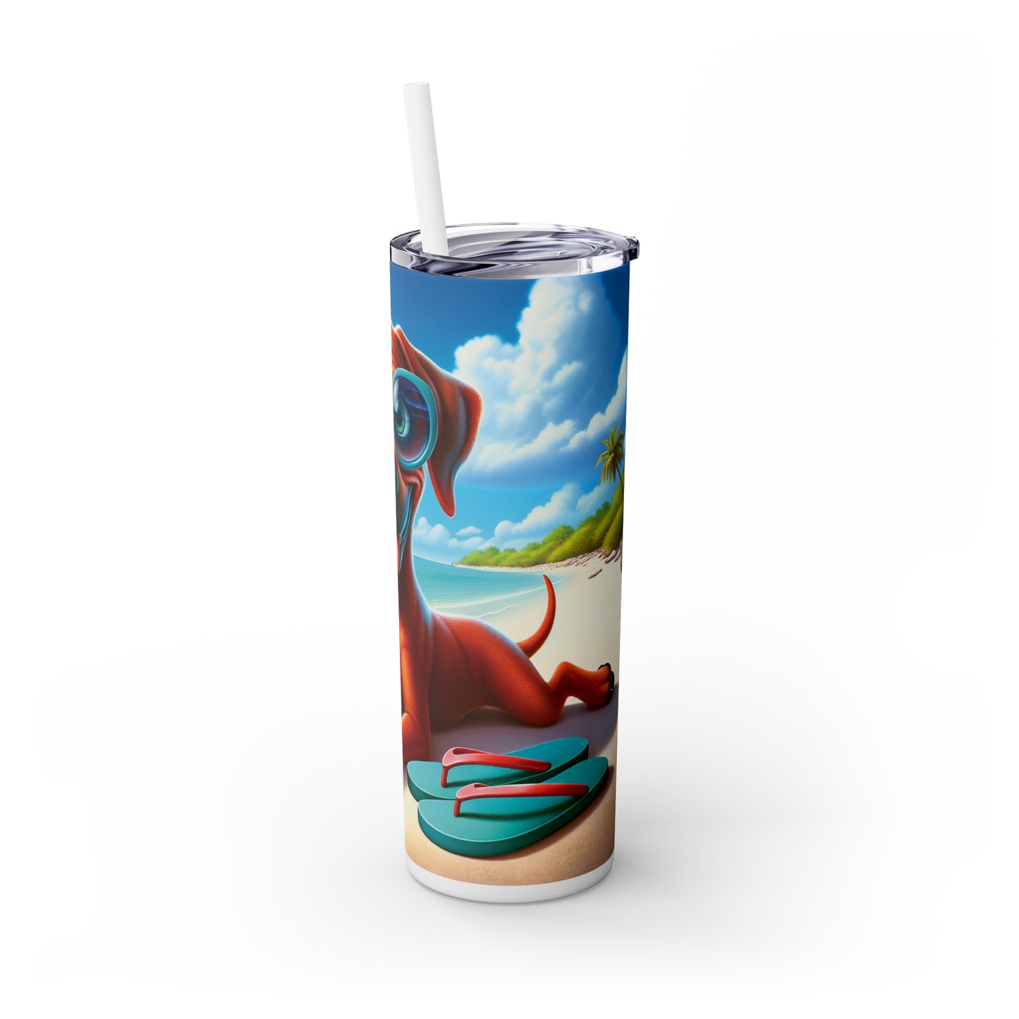 Skinny Tumbler with Straw, 20oz, Dog on Beach, Rhodesian Ridgeback, awd-1238