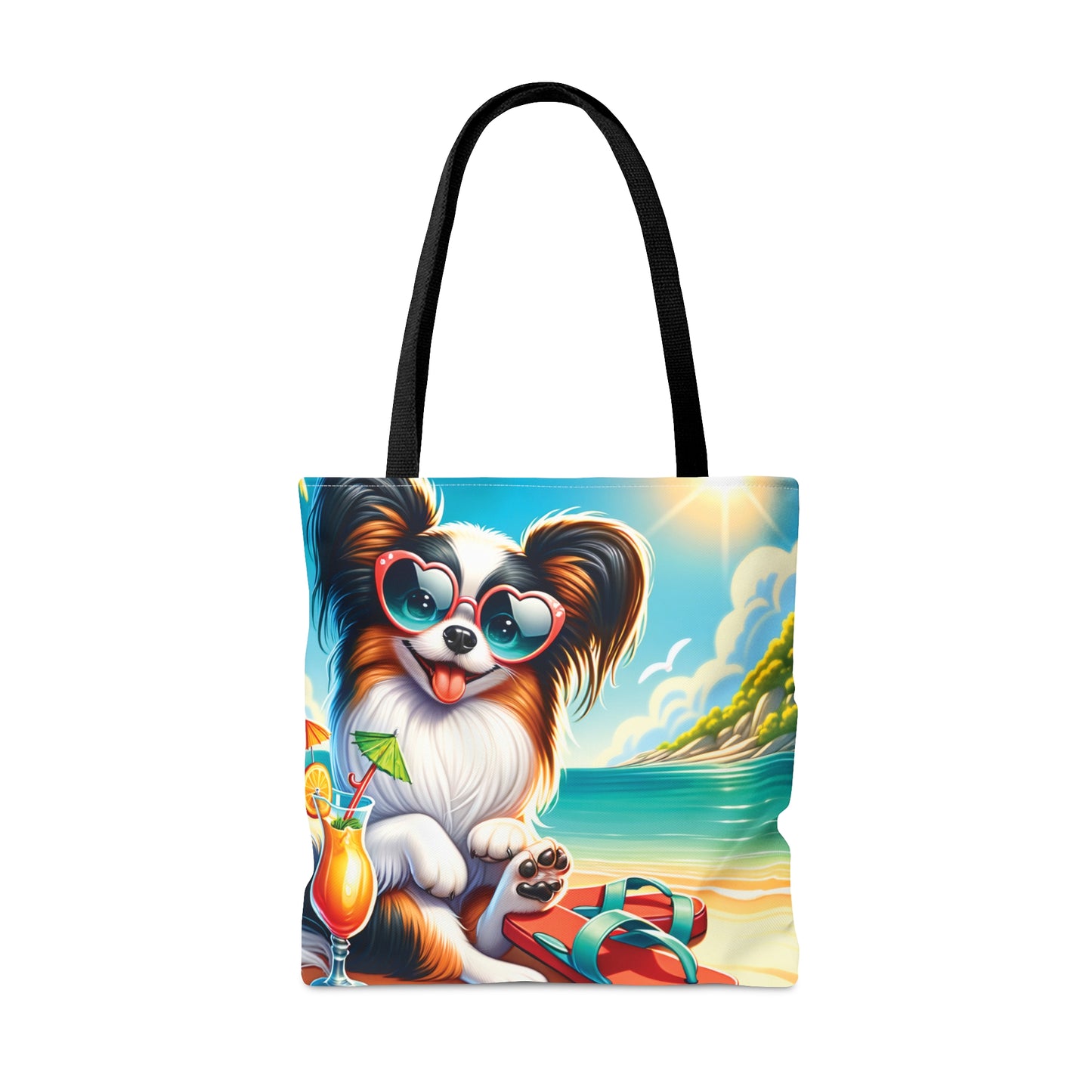 Tote Bag, Dog on Beach, Old Papillon, Tote bag,  awd-1229