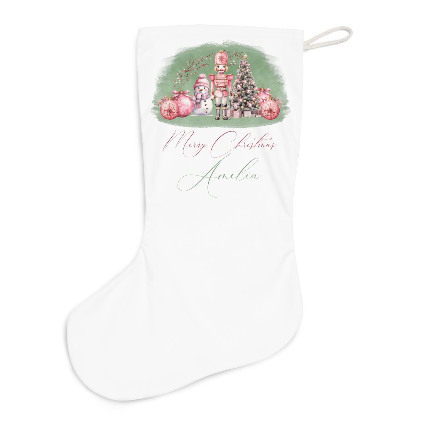 Personalised Santa Stocking, Sage Christmas Nutcracker