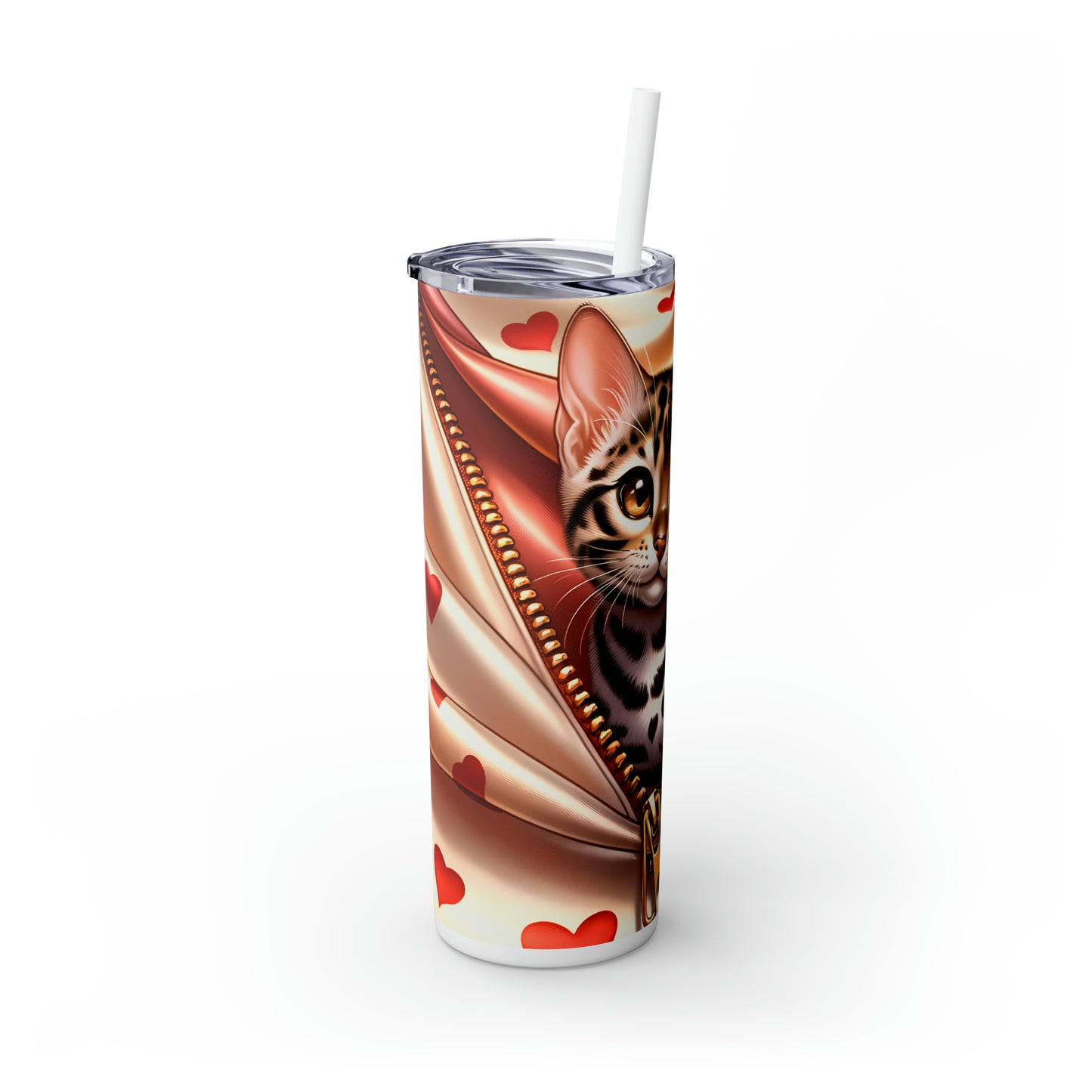 Skinny Tumbler with Straw, 20oz, Cat, Valentines Day, awd-922