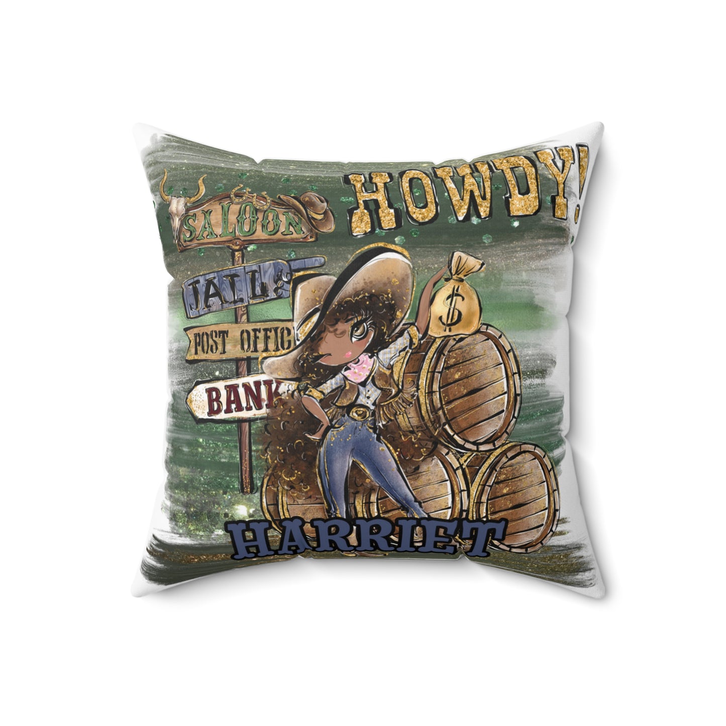 Personalised Howdy Cushion, Brown Curly Hair, Olive Skin, Brown Eyes, Polyester Square Cushion, Christmas cushion