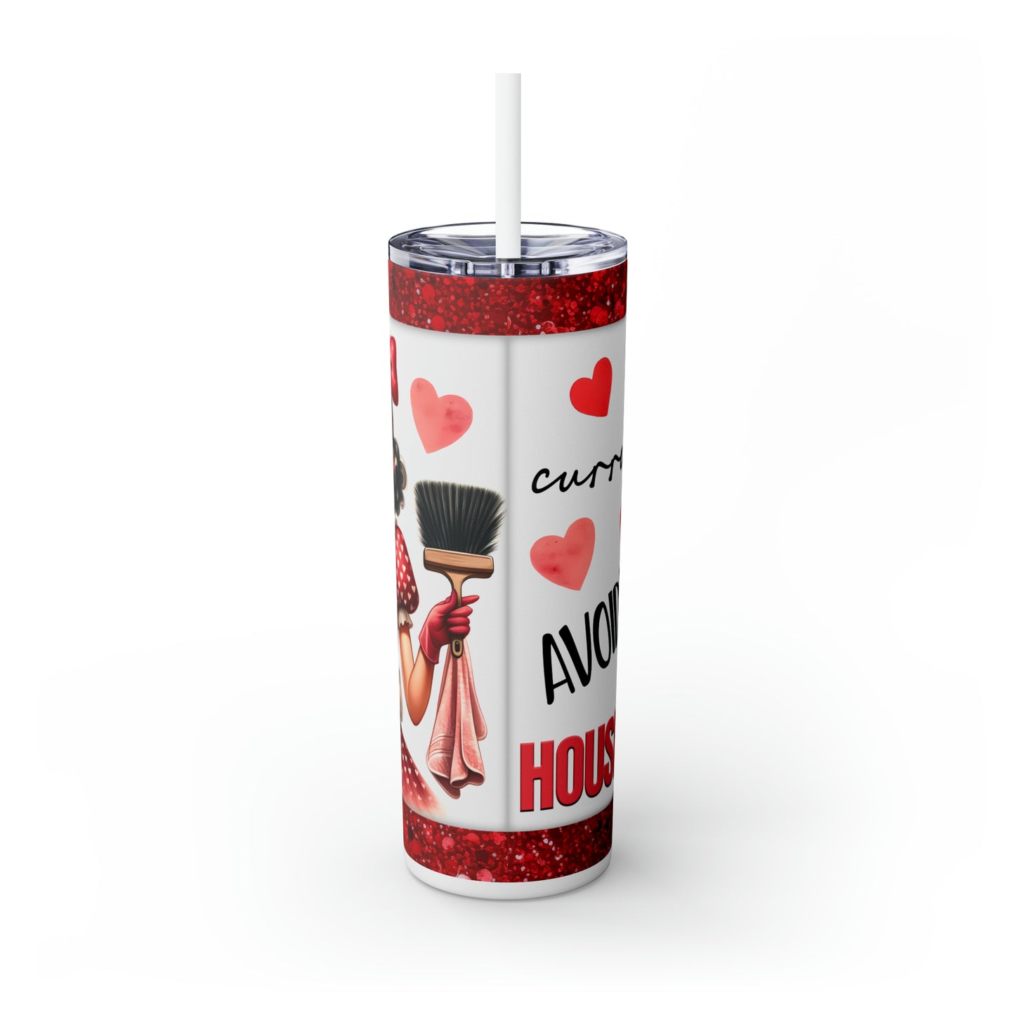 Skinny Tumbler with Straw, 20oz, Retro, Currently Avoiding Housework