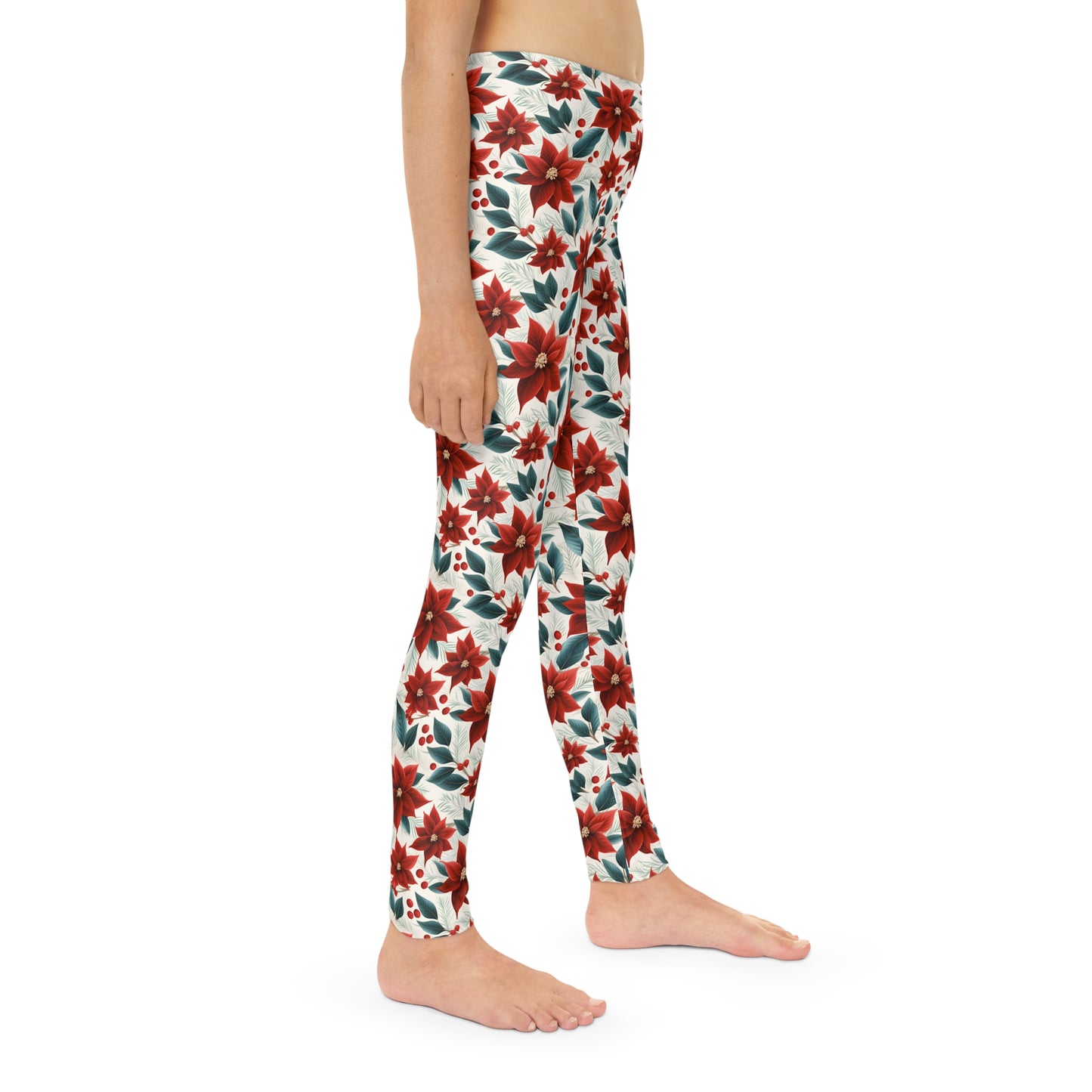 Full-Length Leggings Red Poinsetta Christmas Design