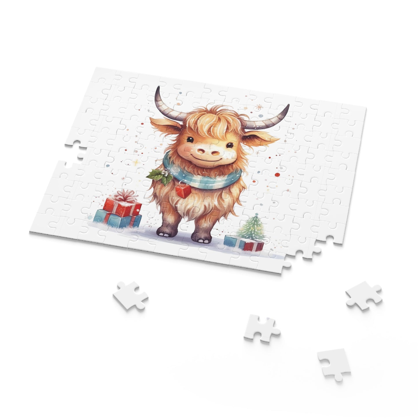 Personalised/Non-Personalised Puzzle, Christmas, Highland Cow (120, 252, 500-Piece)