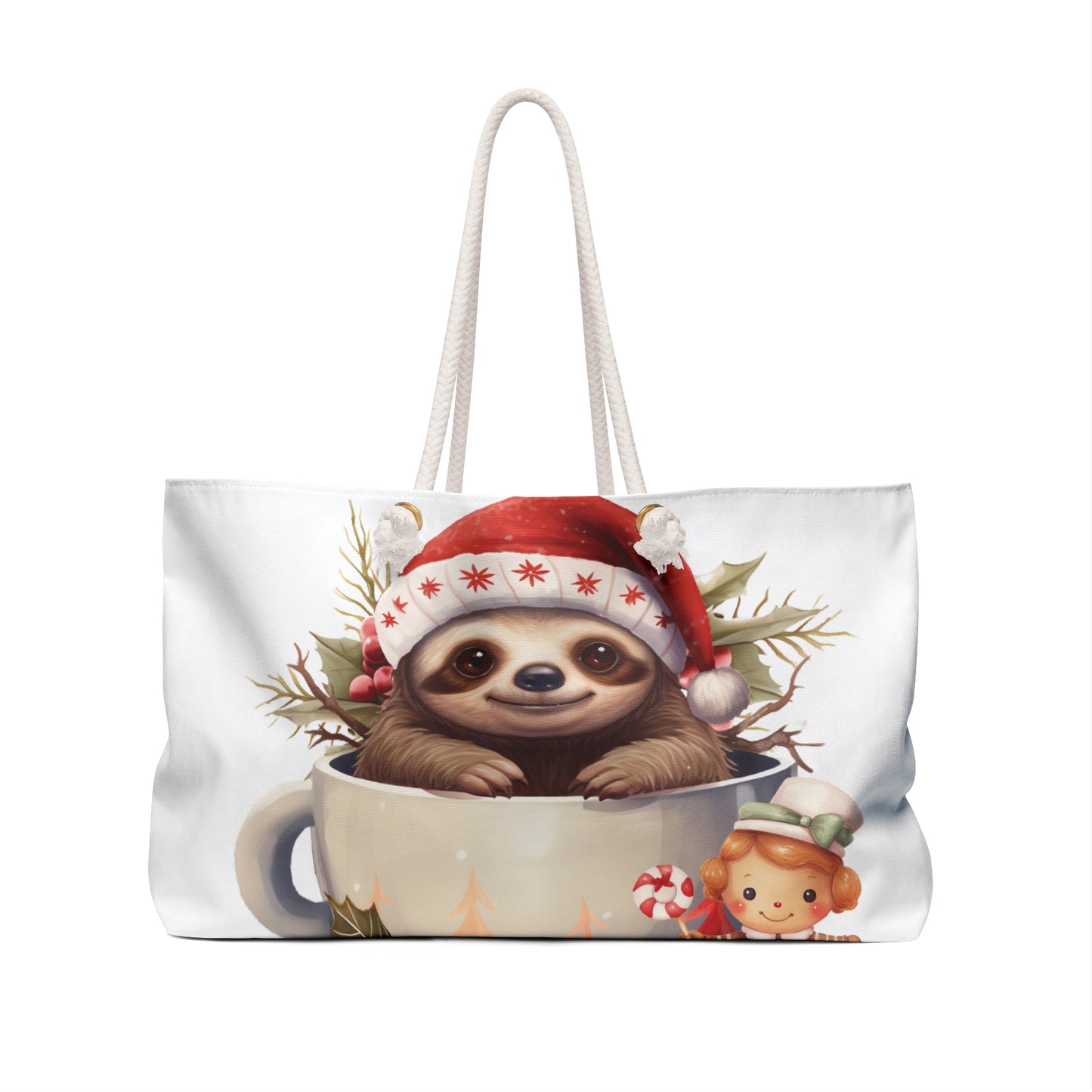 Personalised/Non-Personalised Weekender Bag, Sloth, Christmas, Large Weekender Bag, Beach Bag, Book Bag