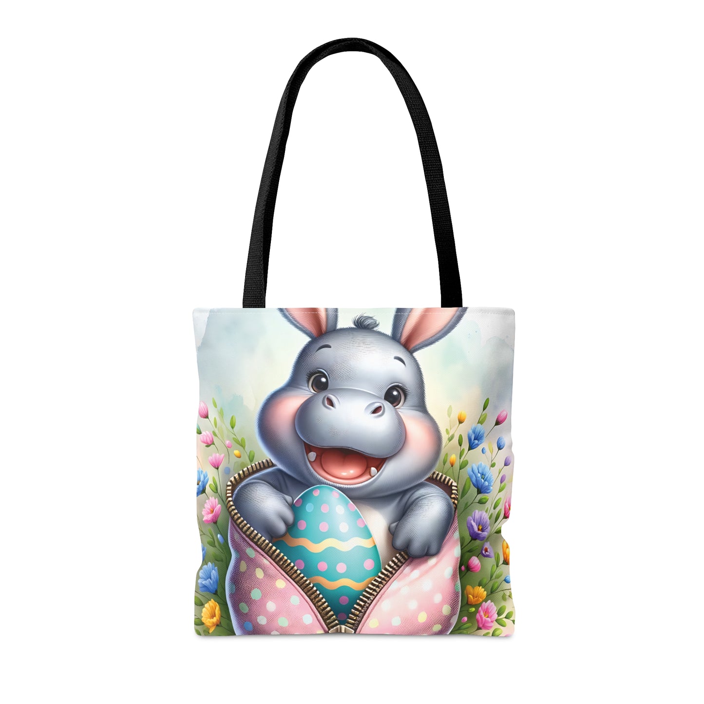 Tote Bag, Easter, Cute Hippo with Bunny ears, Personalised/Non-Personalised Tote bag