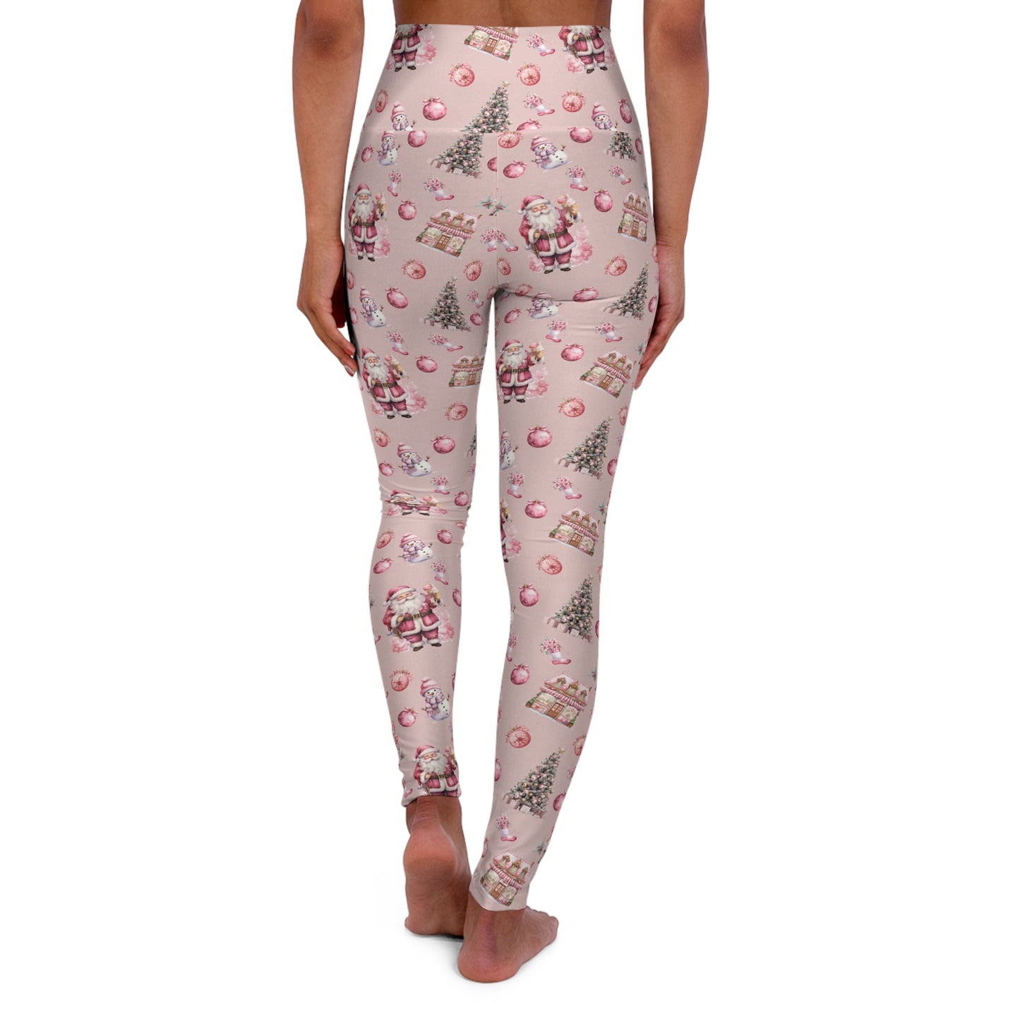 High Waisted Yoga Leggings, Pink Christmas