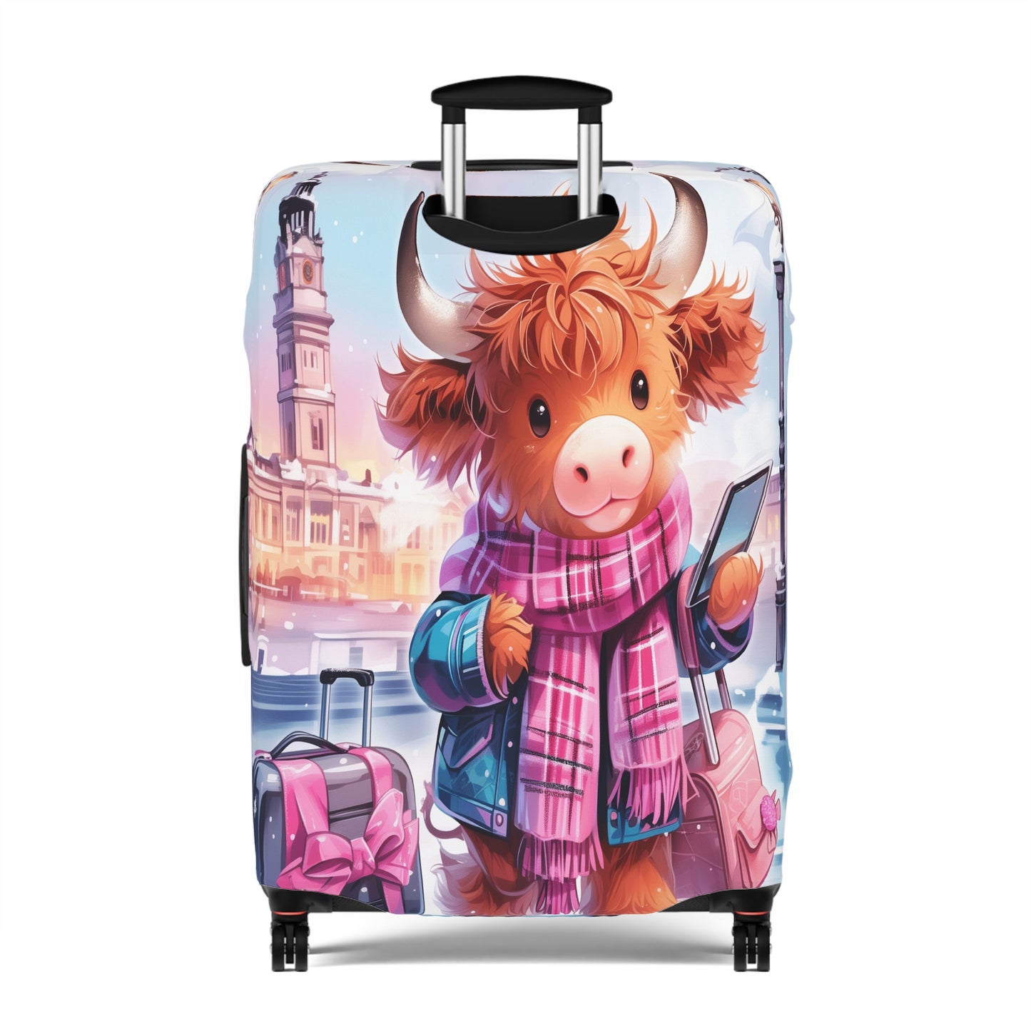 Luggage Cover, Travelling Highland Cow, awd-3024