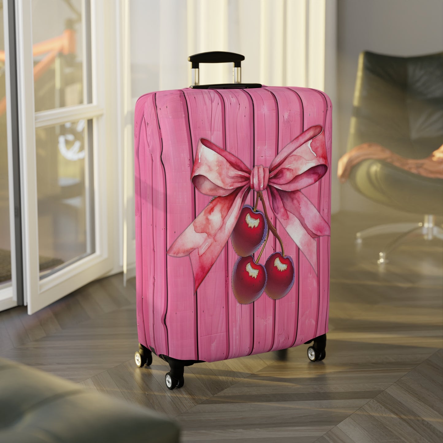 Luggage Cover, Rockabilly, Coquette, Pink, Cherries and Ribbon, awd-2503