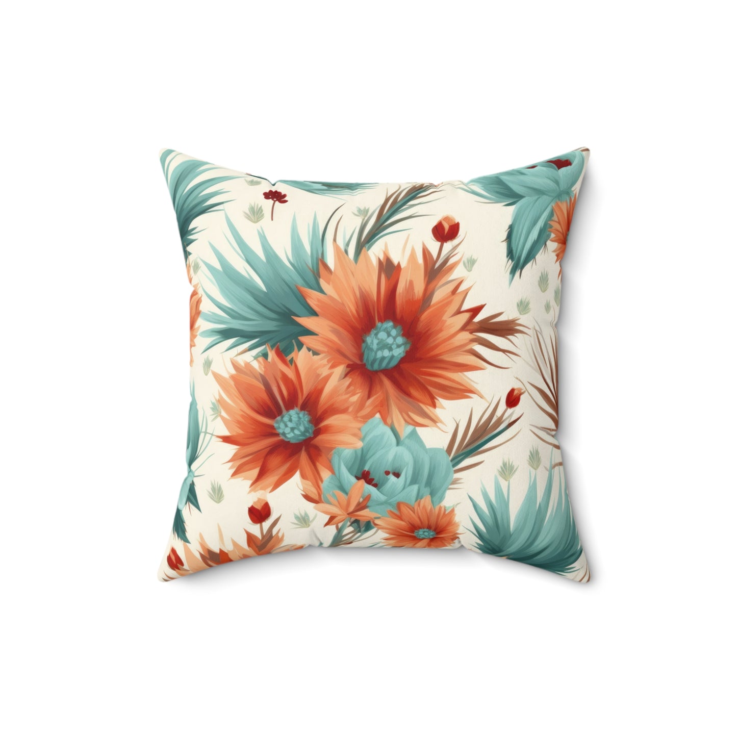 Spun Polyester Square Pillow, Bright Retro Boho Floral Cushion