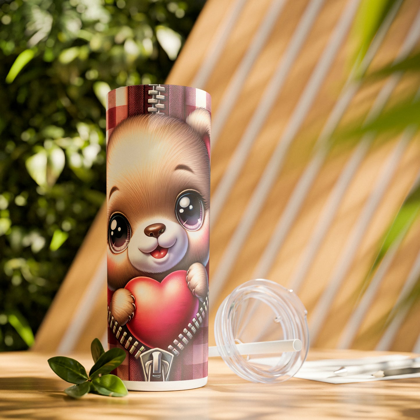 Skinny Tumbler with Straw, 20oz, Bear, Valentines Day, awd-804