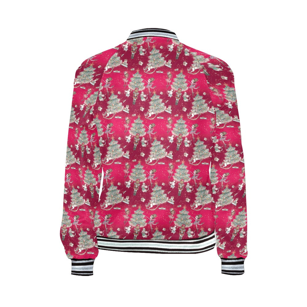 Red Christmas Bomber Jacket for Women