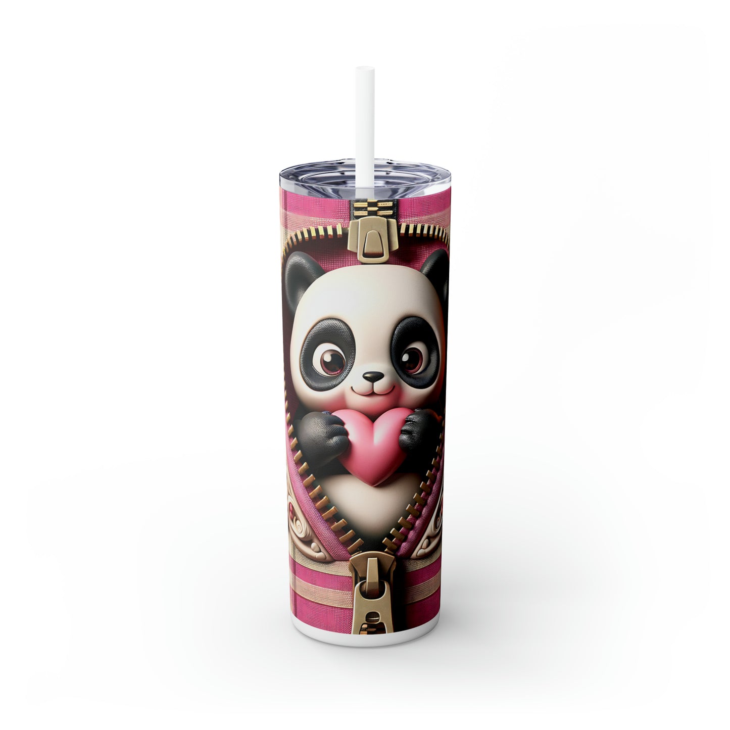 Skinny Tumbler with Straw, 20oz, Panda, Valentines Day