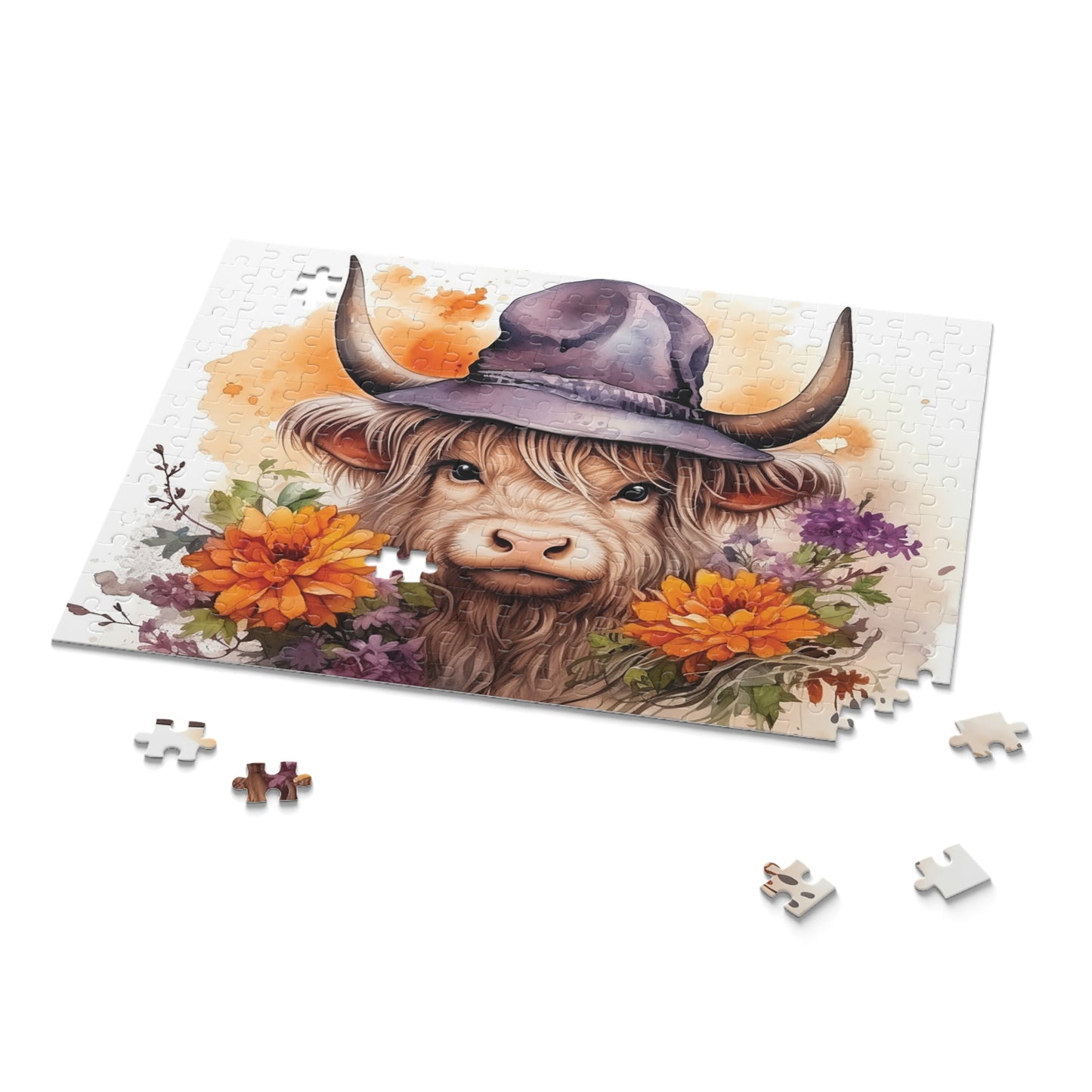 Personalised/Non-Personalised Puzzle, Highland Cow (120, 252, 500-Piece)