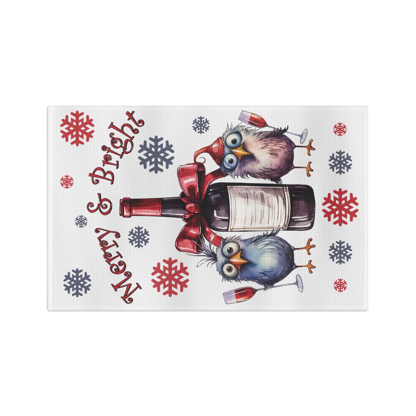 Microfiber Tea Towel, Merry & Bright Christmas Birds