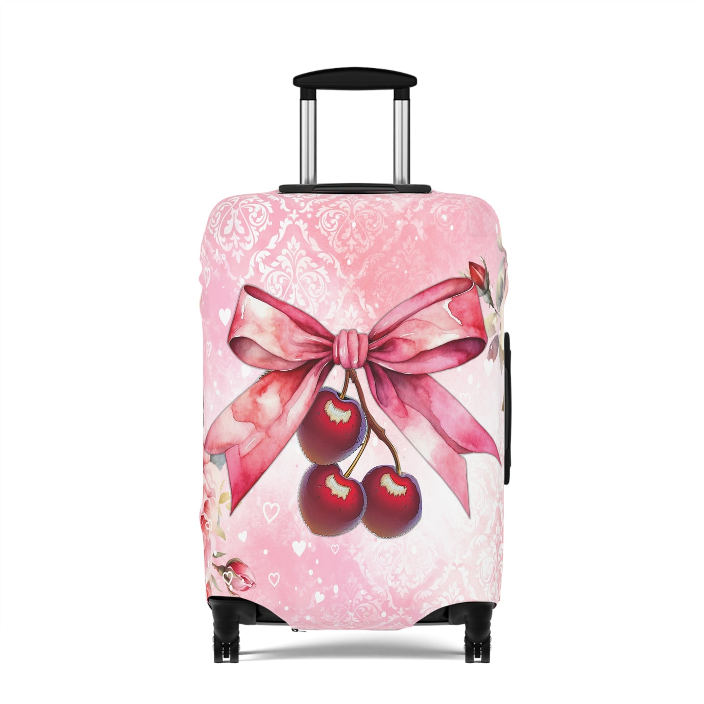 Luggage Cover, Rockabilly, Coquette, Pink Watercolour, Roses, Cherries and Ribbon, awd-2520