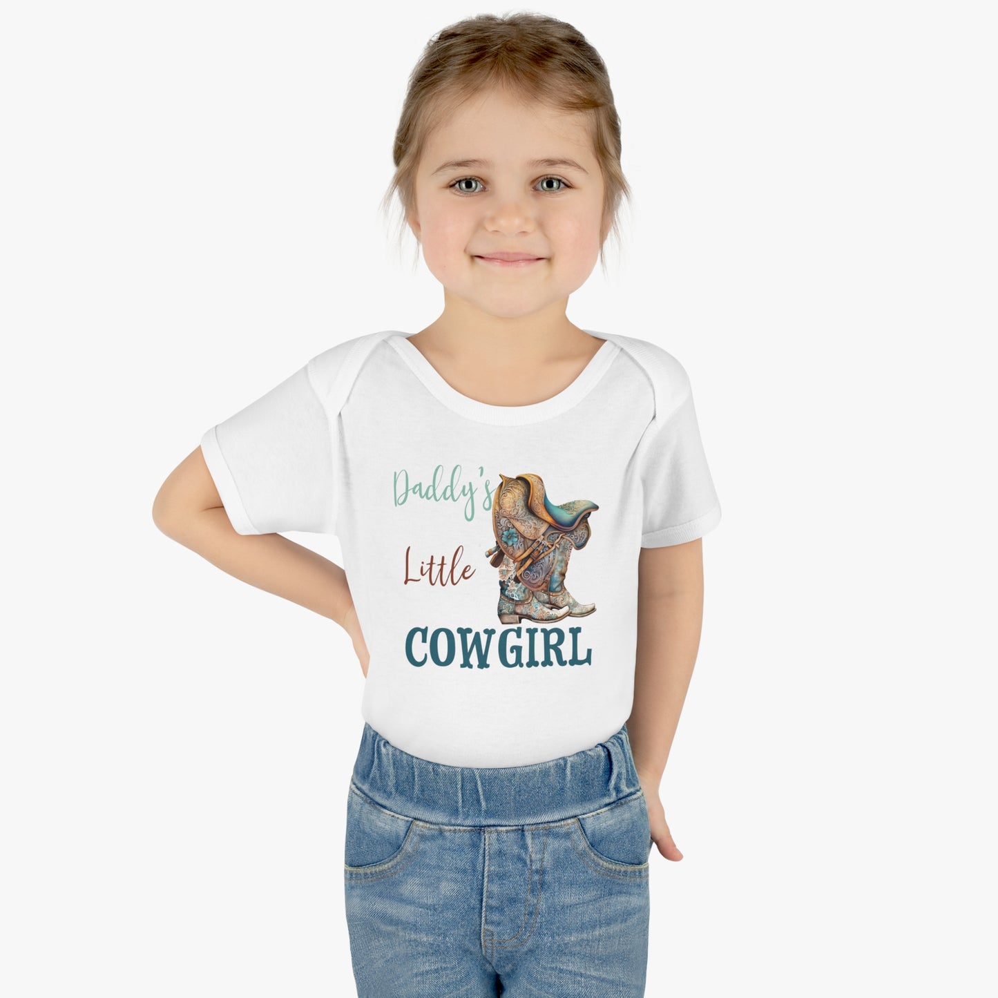 Infant Baby Rib Bodysuit, Daddy's Little Cowgirl baby Bodysuit, Cowboy Boots