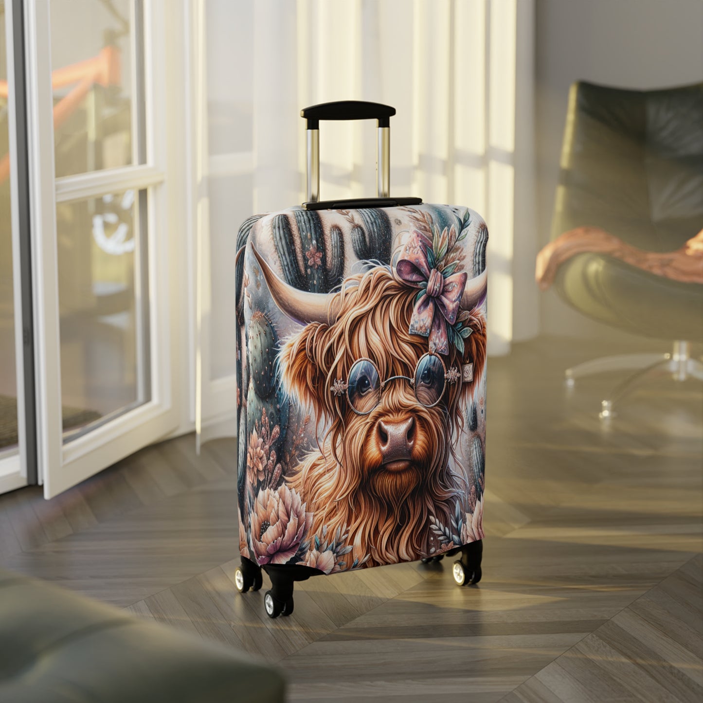 Luggage Cover, Highland Cow, Cactus, awd-1420