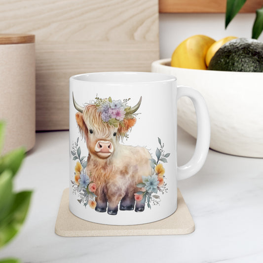 Personalised/Non Personalised Highland Cow, Ceramic Mug 11oz, Highland Cow Mug