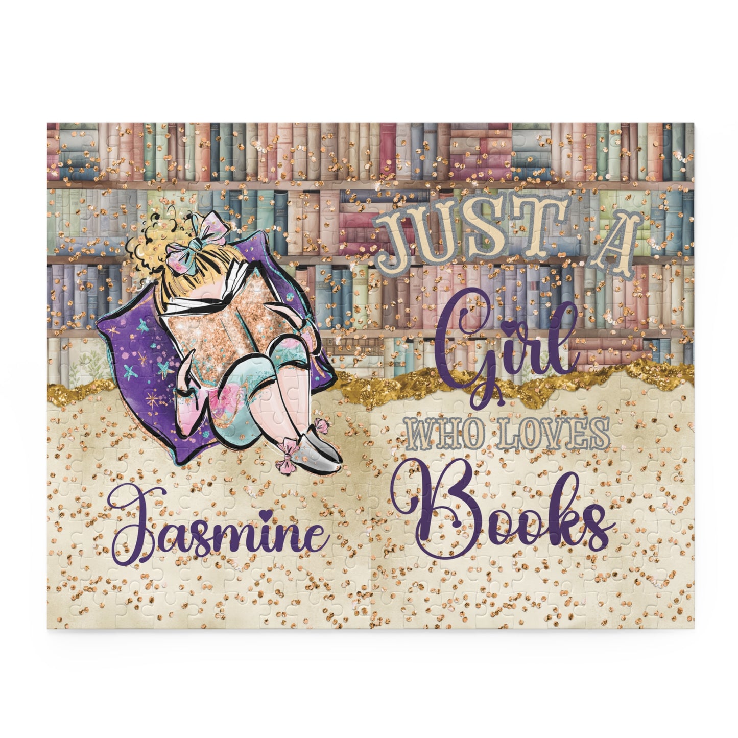 Puzzle, Just a Girl who Loves Books, Blonde Hair, Personalised, (120, 252, 500-Piece)