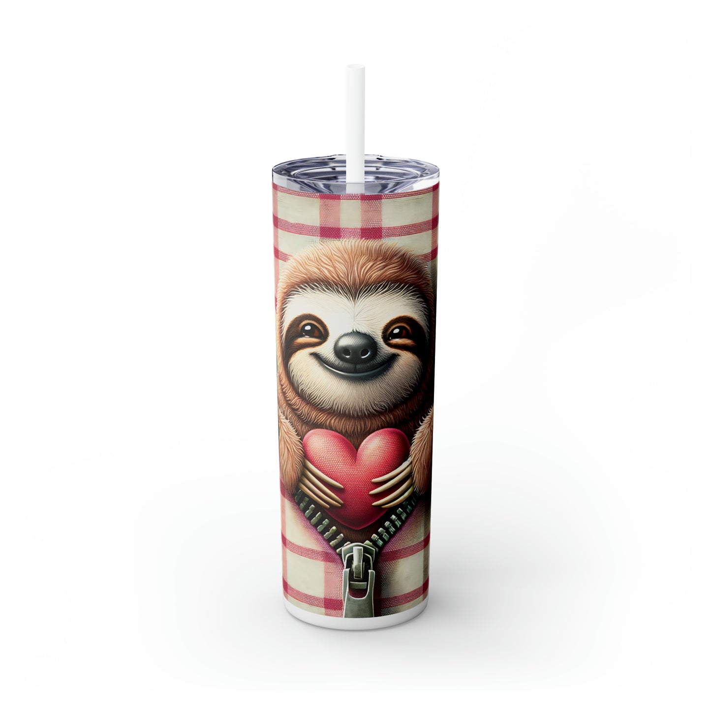 Skinny Tumbler with Straw, 20oz, Sloth, Valentines Day