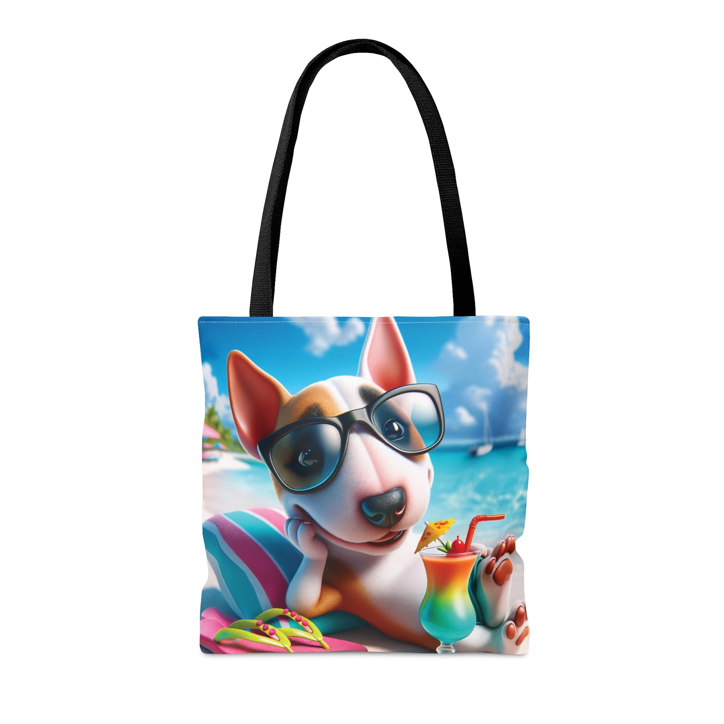 Tote Bag, Dog on Beach, Miniature Bull Terrier Tote bag,  awd-1224