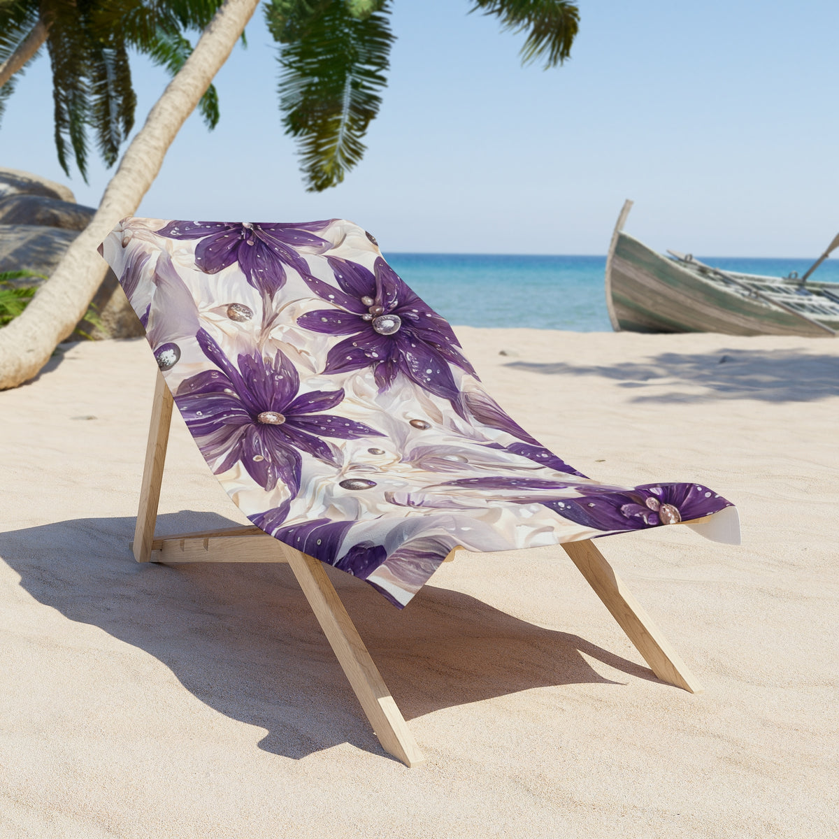 Beach Towel,  Purple Floral, Polycotton Towel, 2 sizes Available