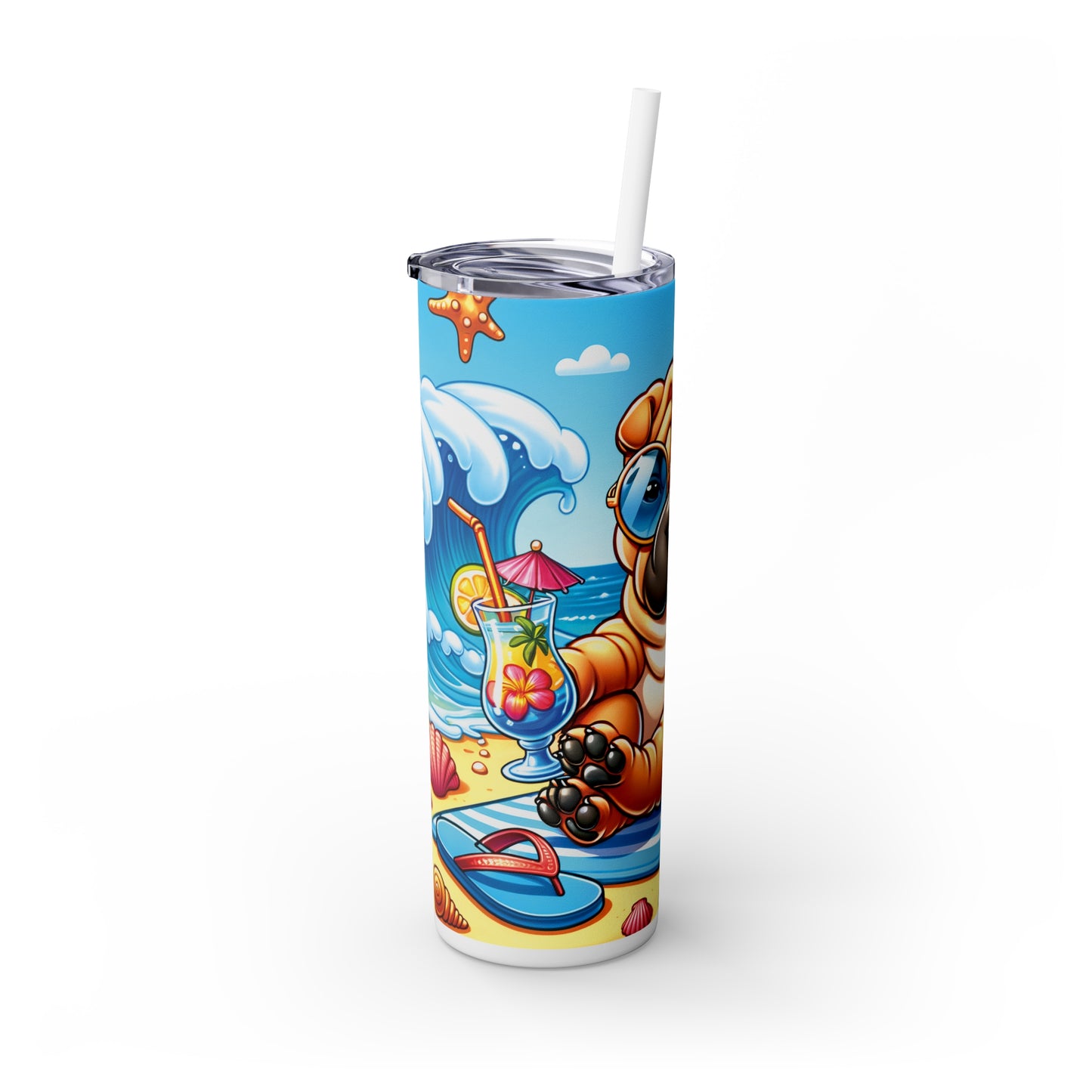 Skinny Tumbler with Straw, 20oz, Dog on Beach, Shar Pei, awd-1242