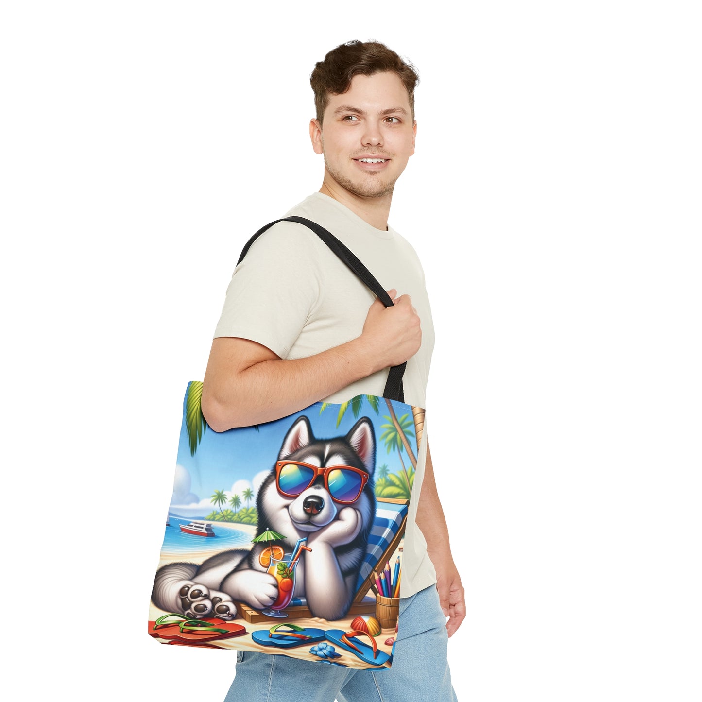 Tote Bag, Dog on Beach, Siberian Husky, Tote bag,  awd-1246