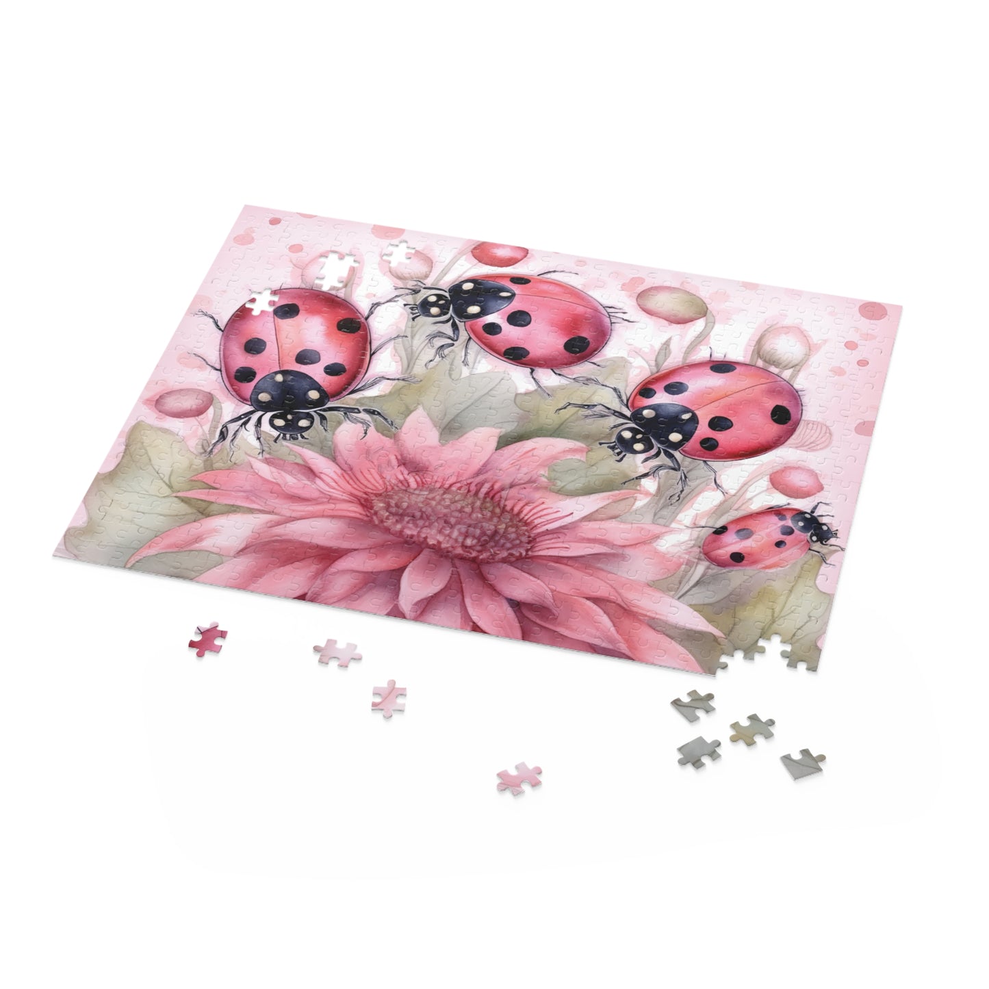 Personalised/Non-Personalised Puzzle, Floral Ladybirds (120, 252, 500-Piece)