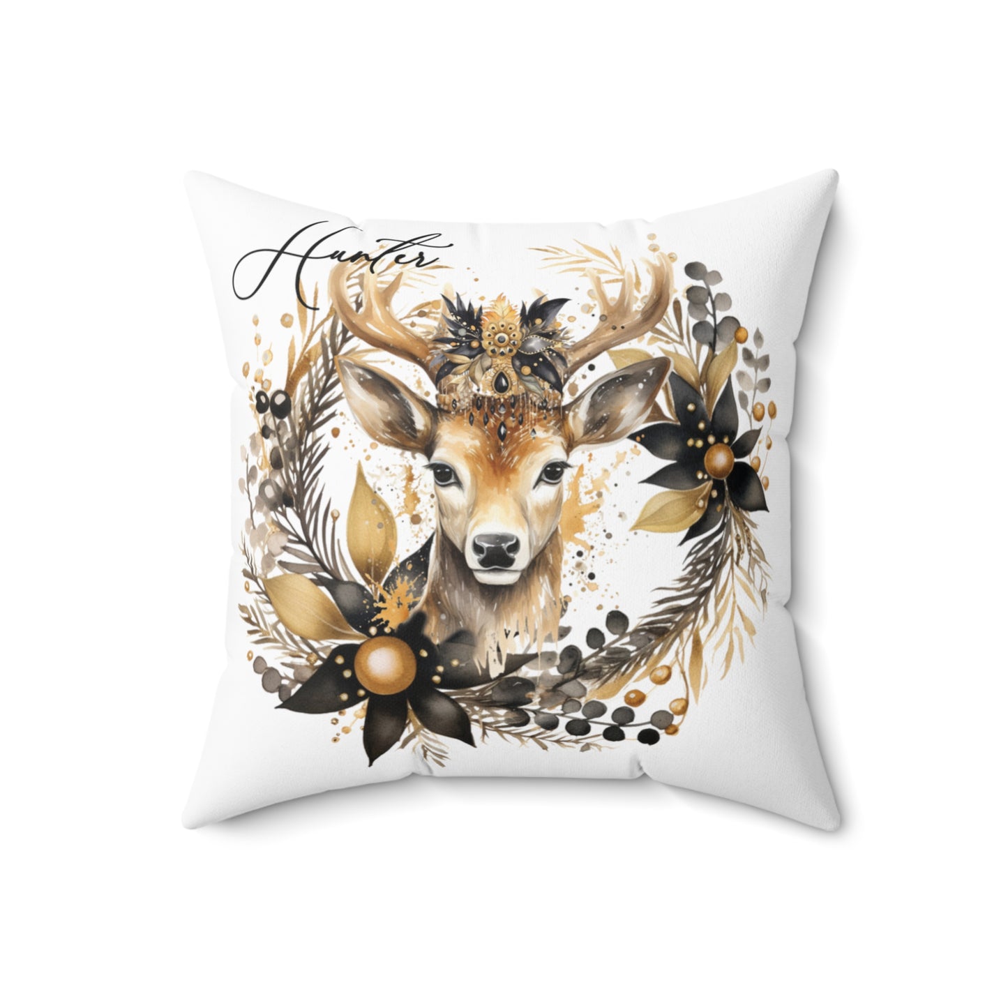 Personalised Cushion,  Reindeer Floral, Polyester Square Cushion, Christmas cushion