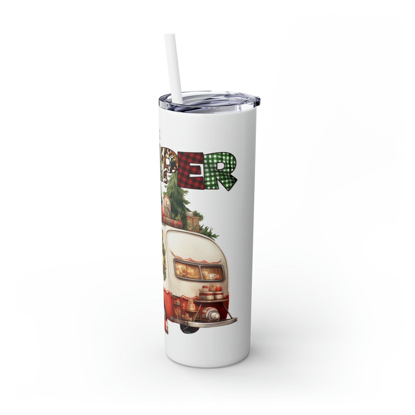 Skinny Tumbler with Straw, 20oz, Merry Christmas Camper