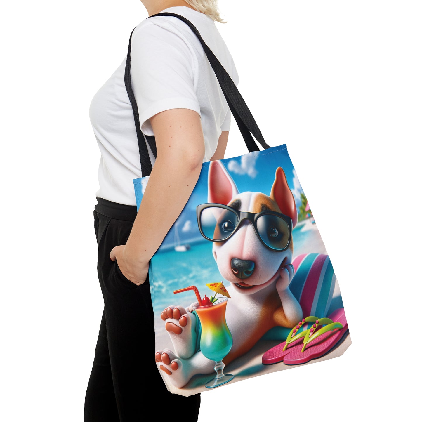 Tote Bag, Dog on Beach, Miniature Bull Terrier Tote bag,  awd-1224