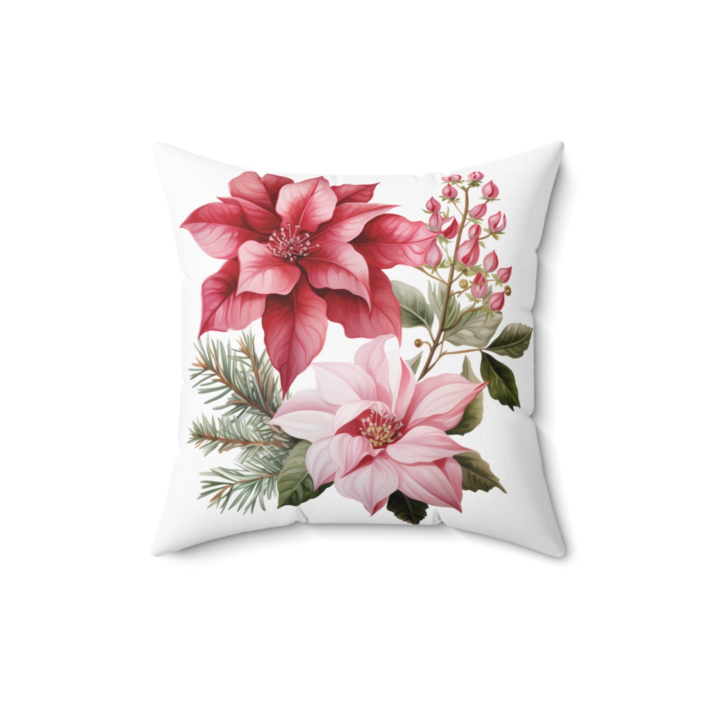 Polyester Square Cushion, Pink Poinsettia