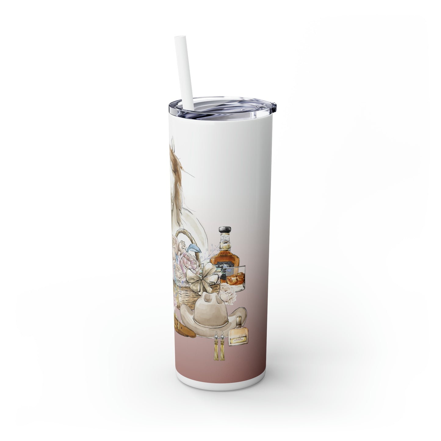 Skinny Tumbler with Straw, 20oz, Personalised, Horse, Western