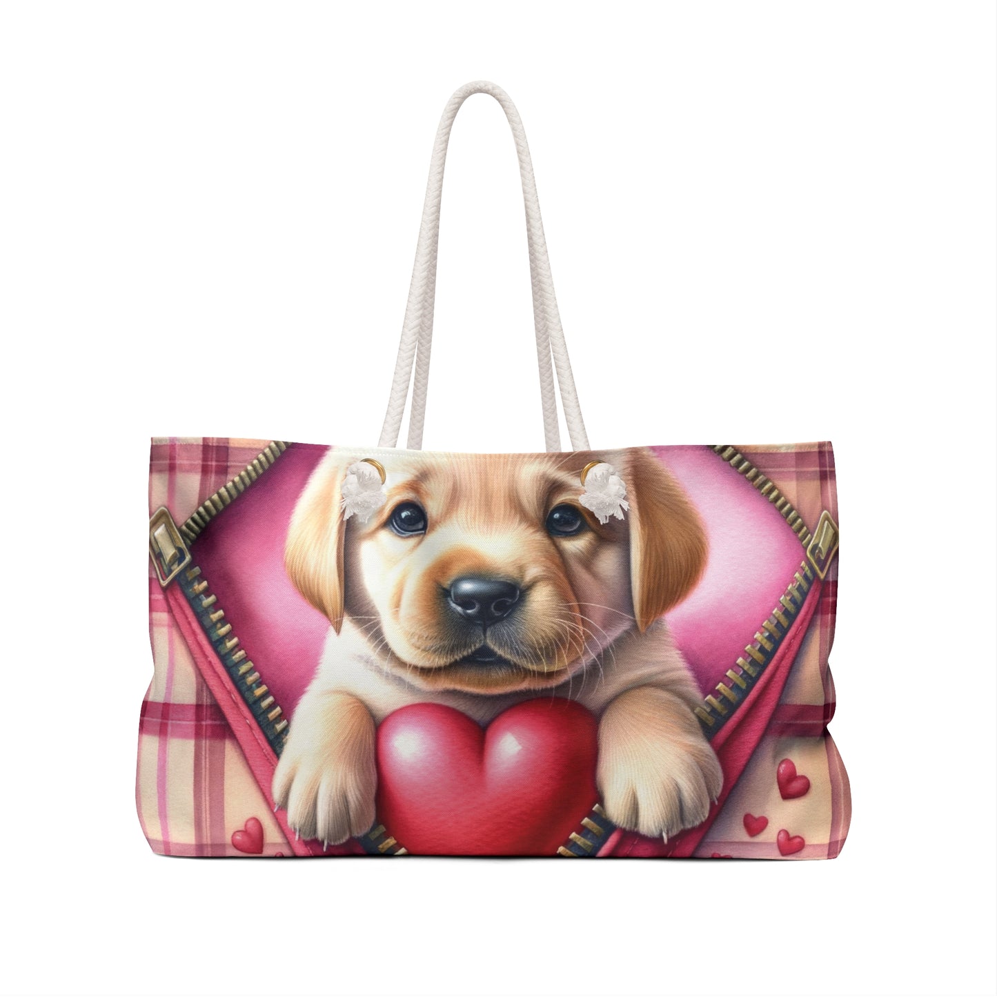 Personalised/Non-Personalised Weekender Bag, Cute Dog, Zipper, Valentines Day, Large Weekender Bag, Beach Bag, Book Bag