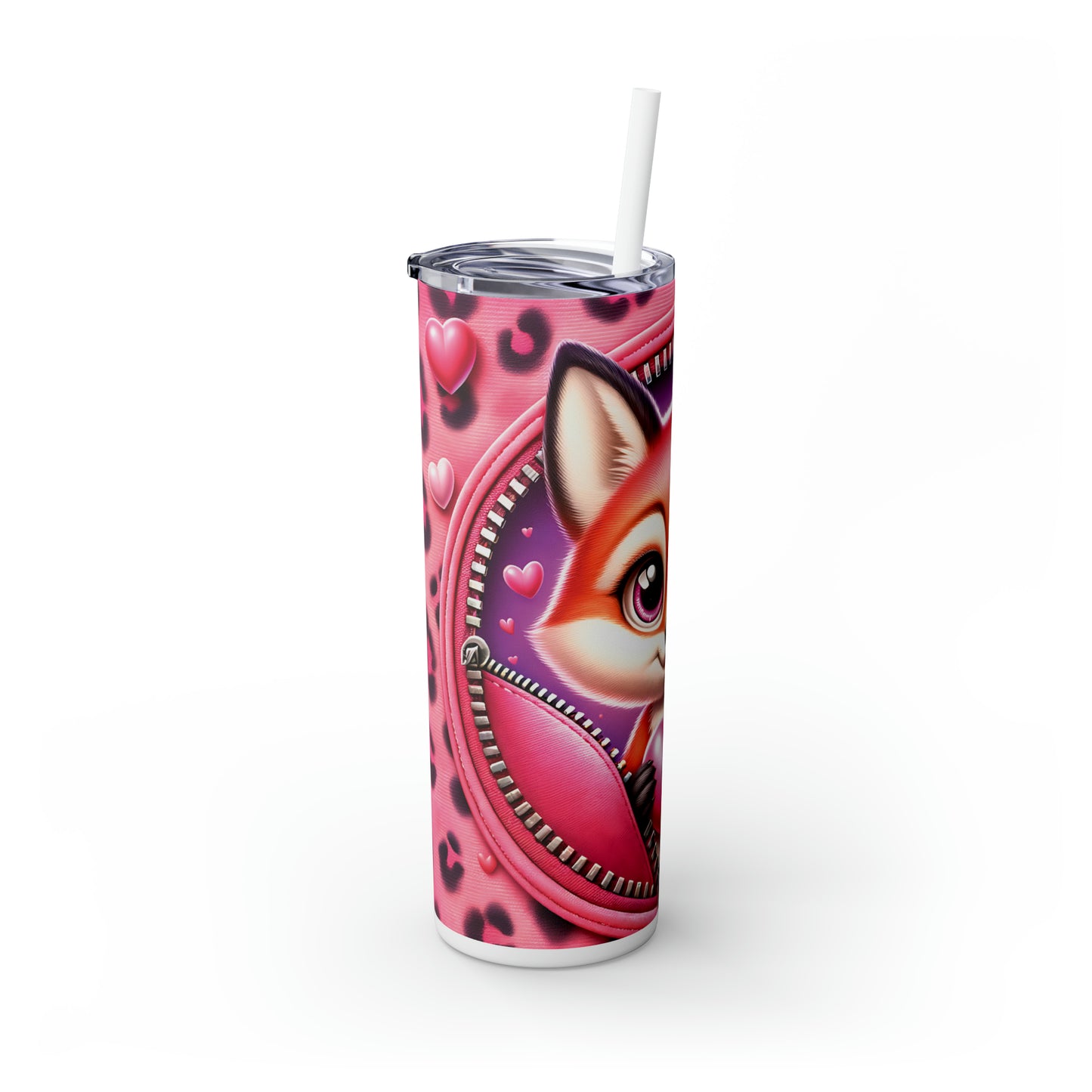 Skinny Tumbler with Straw, 20oz, Fox, Valentines Day, awd-768