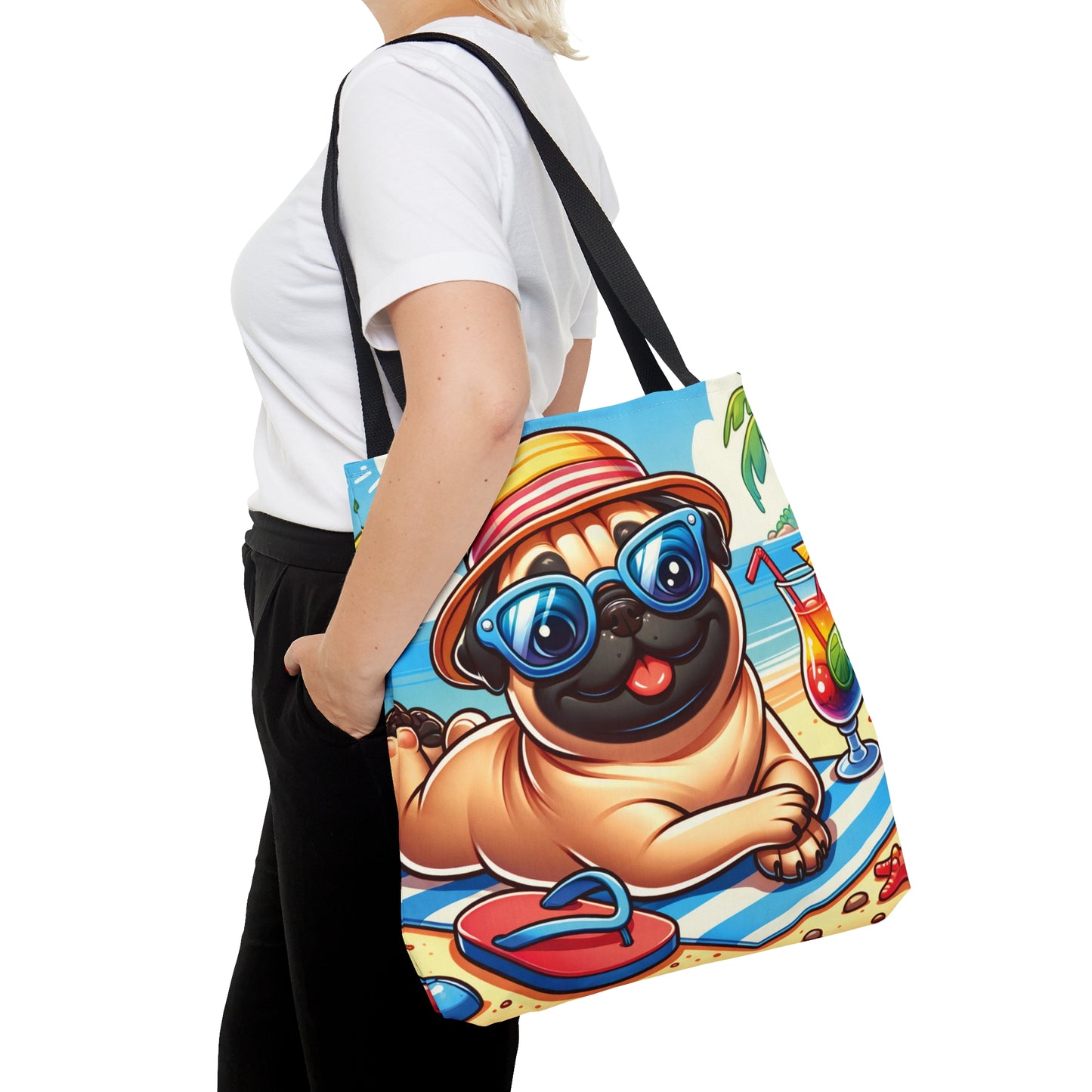 Tote Bag, Dog on Beach,Pug, Tote bag,  awd-1238