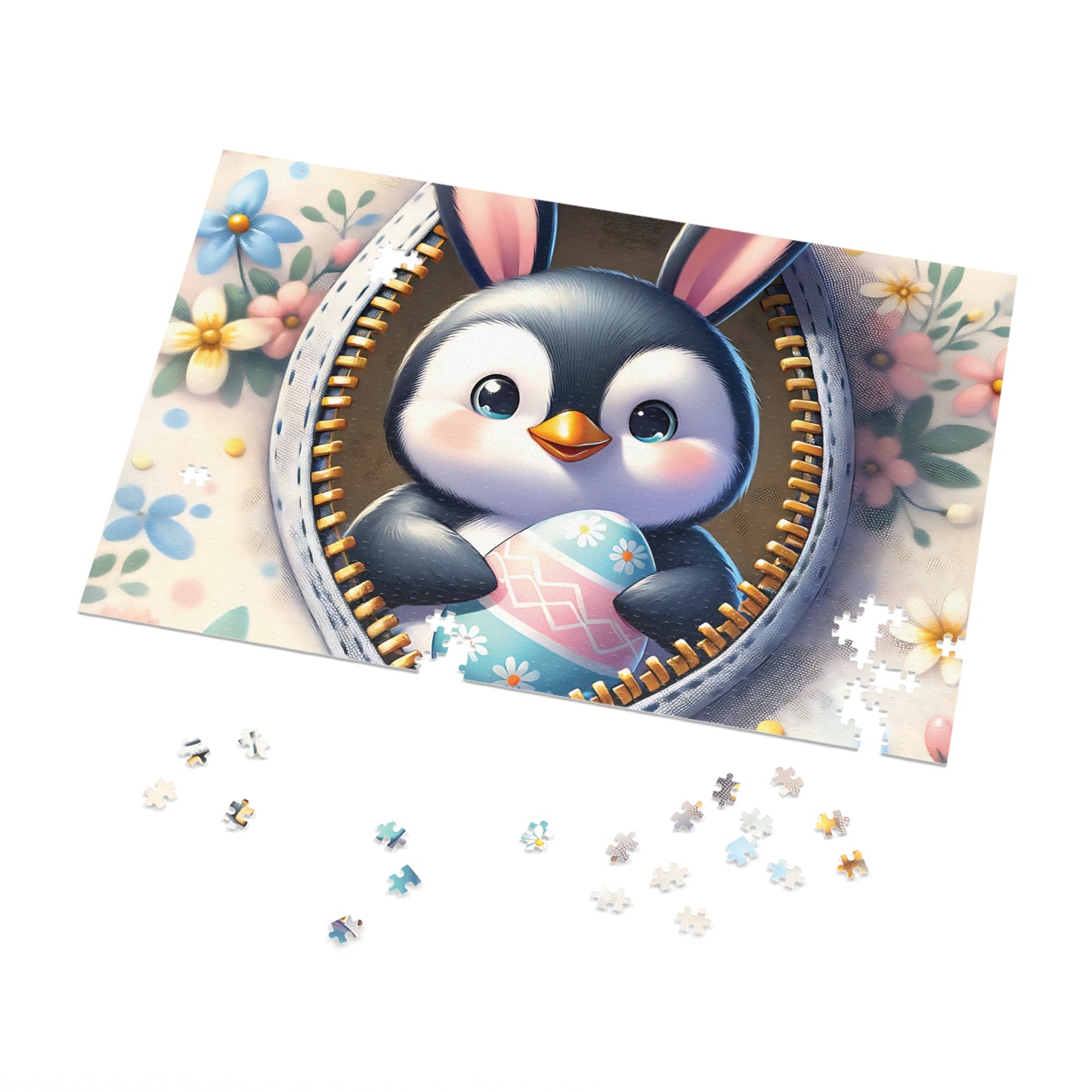 Jigsaw Puzzle, Easter, Penguin with Bunny Ears, Personalised/Non-Personalised (30, 110, 252, 500,1000-Piece) Awd-1307