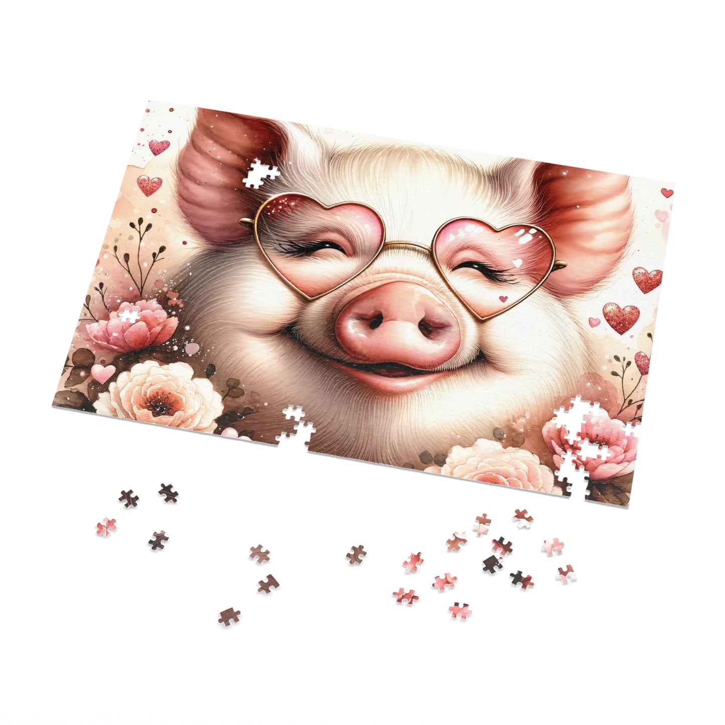 Puzzle, Pig, Rose Coloured Glasses, Personalised/Non-Personalised (30, 110, 252, 500,1000-Piece) awd-626