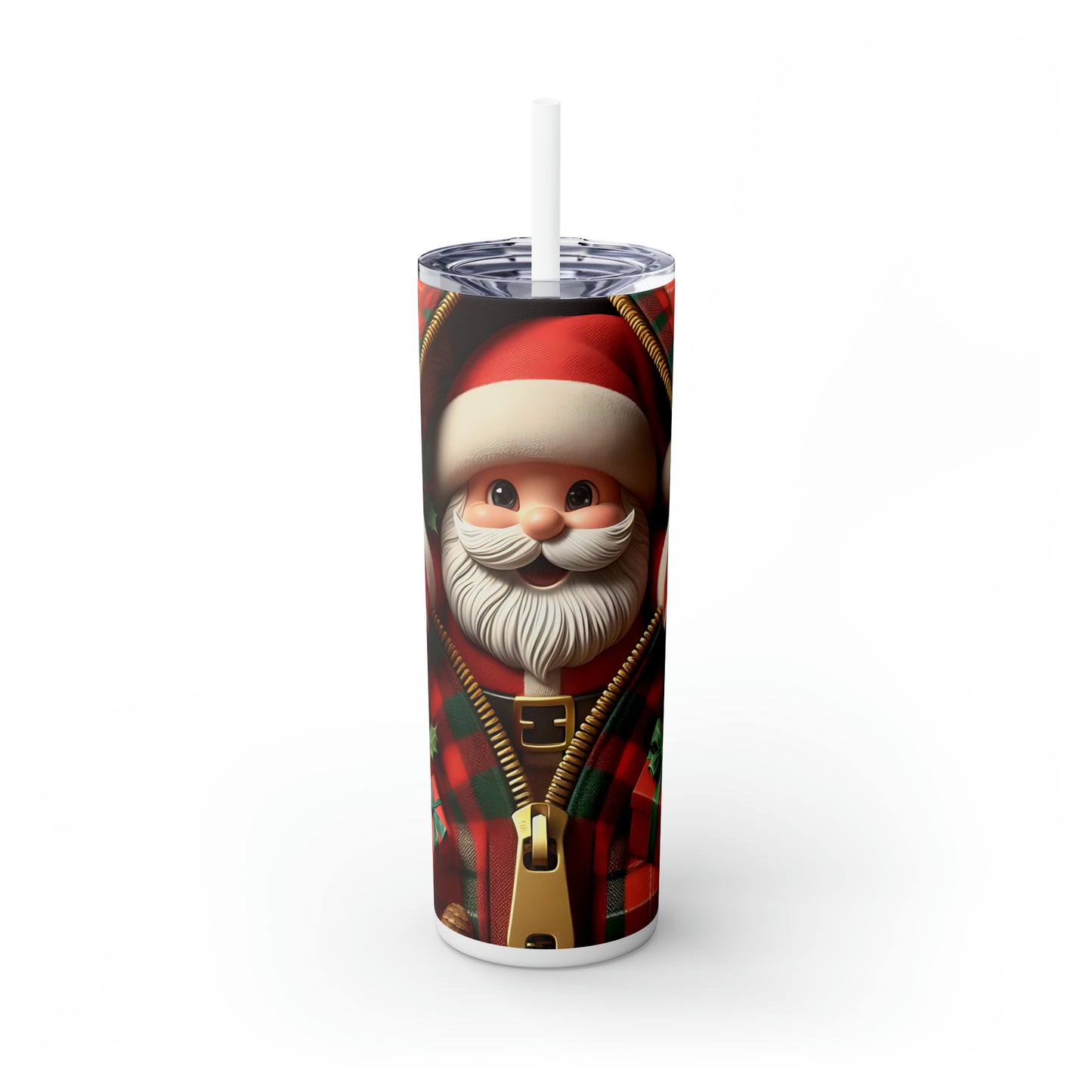 Skinny Tumbler with Straw, 20oz, Santa